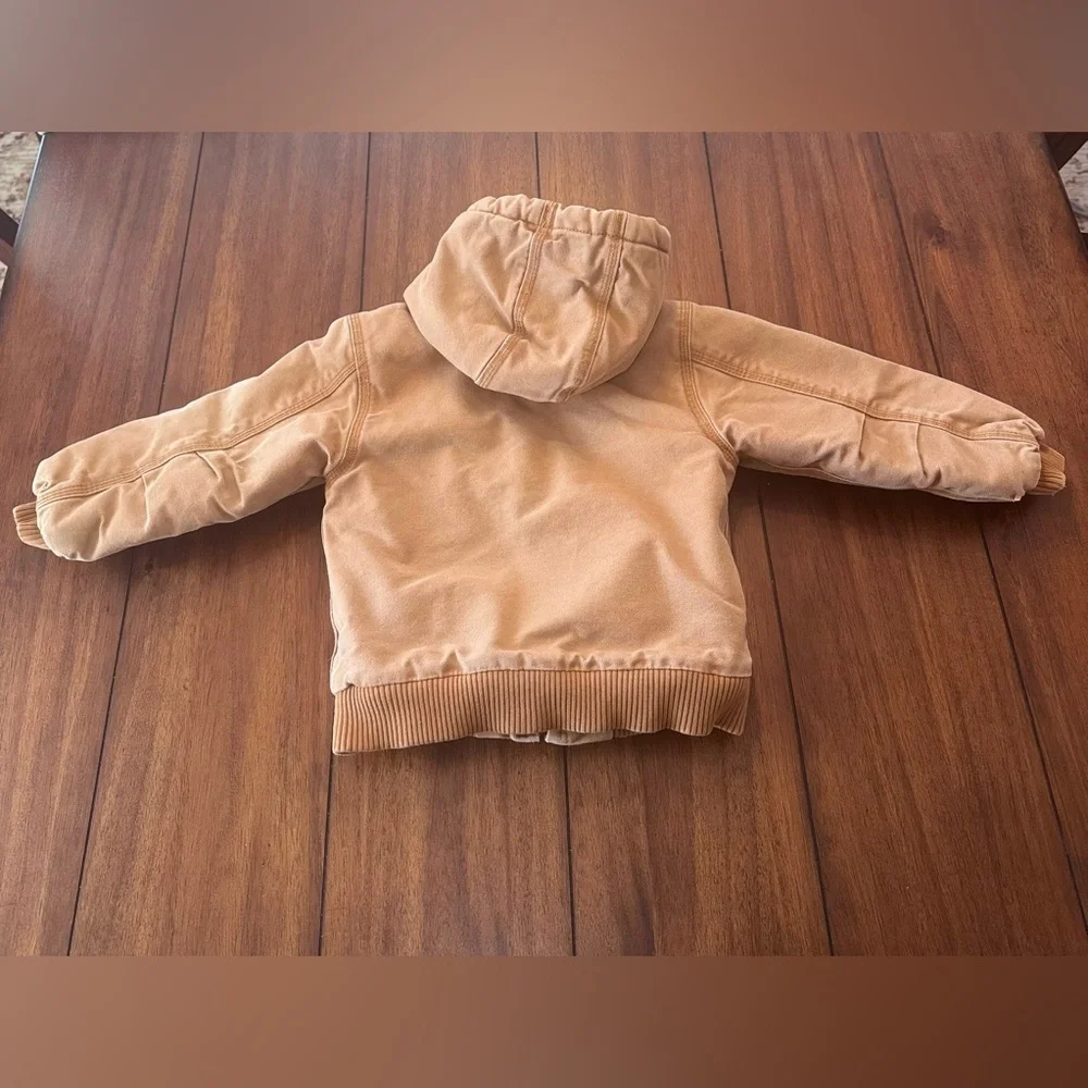 Vintage Carhartt Quilt‎ Lined Full Zip Hooded Denim Jacket 90s Brown Toddler 3T